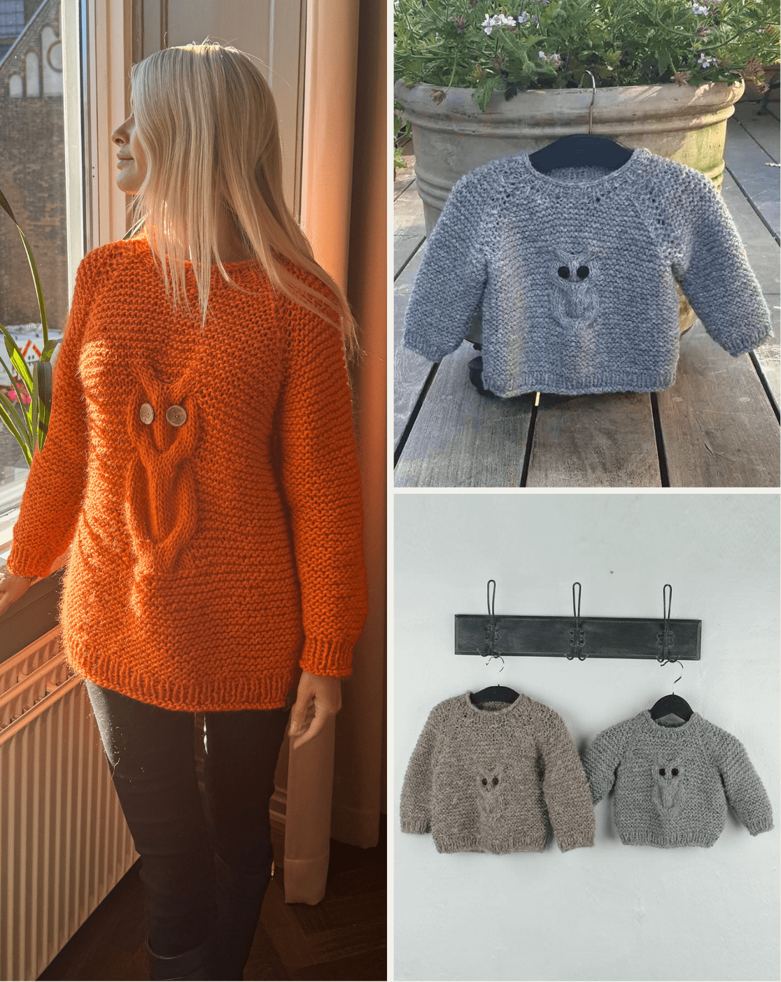 3x Ugle Sweater strikkeopskrifter
