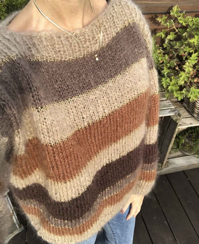 Strikkeopskrift flot mohair sweater med striber i mohair og metal lame