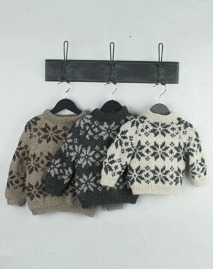 Isblomst sweater til børn strikkeopskrift